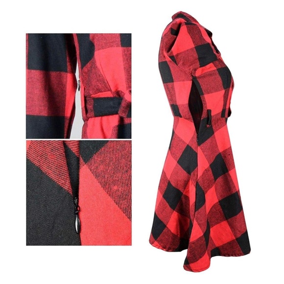 Buffalo Plaid Button Down Dress with Tie Belt - Picture 4 of 5